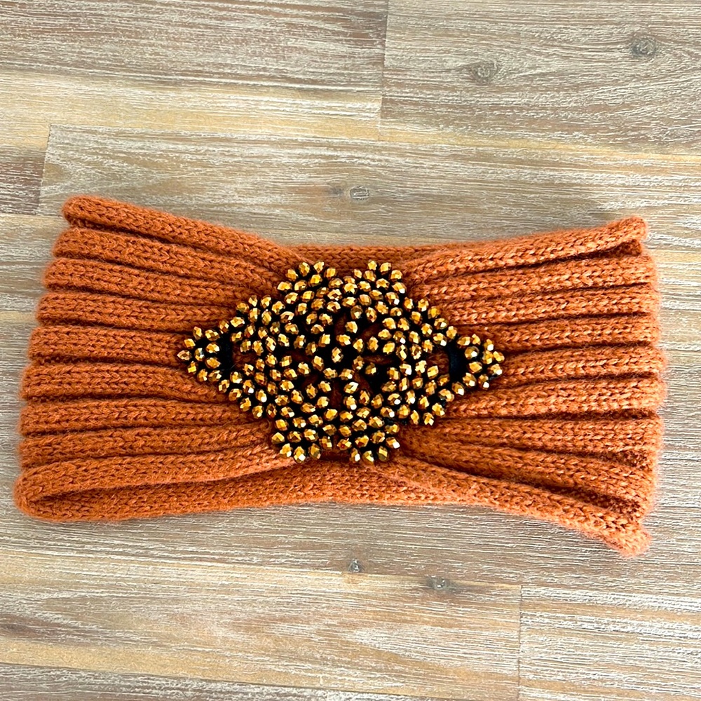 Knit embellished turban-fit ear warmer